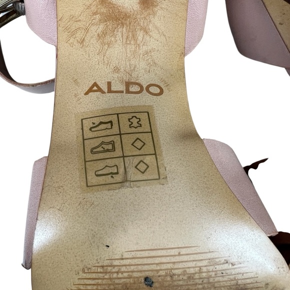 ALDO Caparosa Bone Leather Blush Pink Ankle Strap Block Heel Sandals Open Toe - Picture 10 of 13